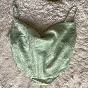Blue Blush Boutique Green Sage Floral Cowl Neck Crop Top Size M